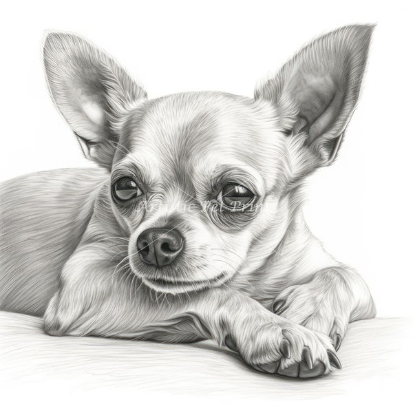 Chihuahua Sketch Drawings - 10 High Quality JPG's - Digital Download! Wall Art, Canvas Art, Painting, Card Making, Mugs, Coasters