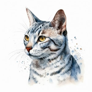 Egyptian Mau Clipart - 10 High Quality Watercolor JPG's - Digital Download! Wall Art, Canvas Art, Painting, Card Making, Mugs, Etc