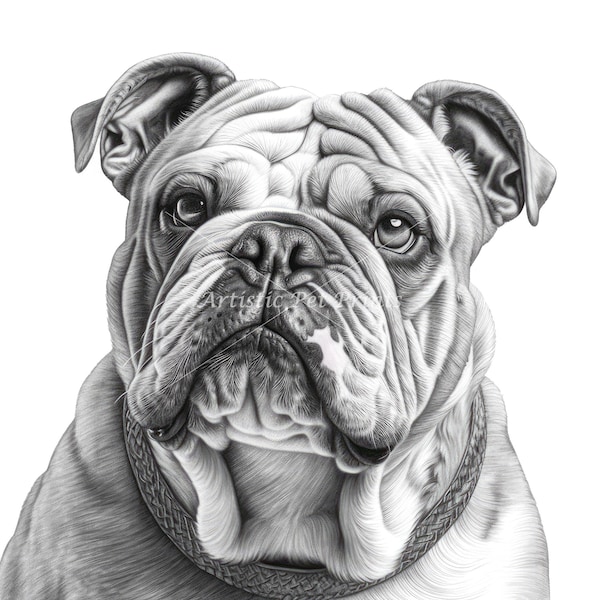 Bulldog Sketch Drawings - 10 High Quality JPG's - Digital Download! Wall Art, Canvas Art, Painting, Card Making, Mugs, Coasters