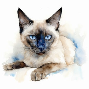 Balinese Cat Clipart - 10 High Quality Watercolor JPG's - Digital Download! Wall Art, Canvas Art, Painting, Card Making, Mugs, Coasters