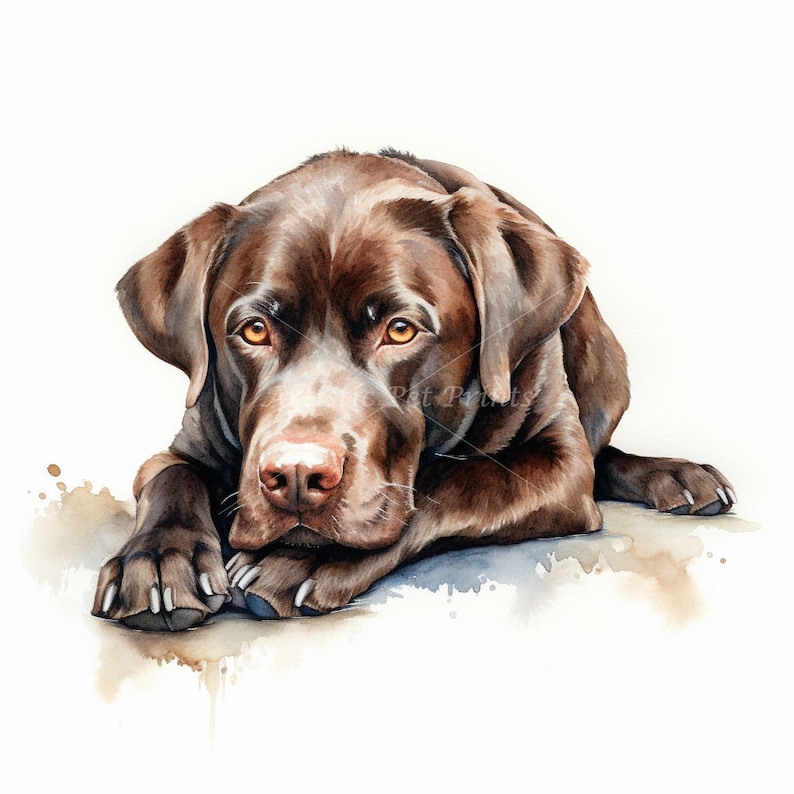 Chocolate Labrador Clipart - 10 High Quality Watercolor JPG's - Digital Download! Wall Art, Canvas Art, Painting, Card Making, Mugs, Etc image 3