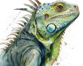 Green Iguana Clipart - 10 High Quality Watercolor JPG's - Digital Download! Wall Art, Canvas Art, Painting, Card Making, Mugs, Coasters