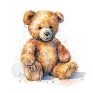 Teddy Bear Clipart - 10 High Quality JPG Images - Digital Download - Childrens Watercolor for Card Making, Wall Art, Digital Paper Craft