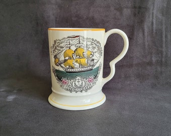 Adams Staffordshire mug tankard ironstone Mariner's compass yellow edging vintage  Made in England