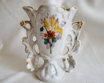 Wedding vase bride vase polychromatic white and gold porcelain vase church altar vase 19th Century vase vintage  Made in France