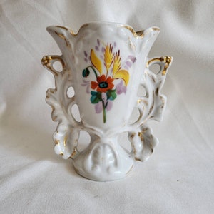 Wedding vase bride vase polychromatic white and gold porcelain vase church altar vase 19th Century vase vintage  Made in France