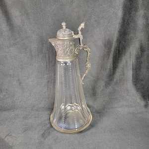 Pewter and cut glass ewer vintage elegant pitcher  vintage