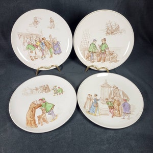 Rabelais Pantagruel Creil und Montereau 4 Teller Serie Rabelais Pantagruel Zeichnung G GOSTIAUX Jahrgang Frankreich 1880/1920