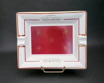 Laurent-Perrier rectangular ashtray champagne Laurent-Perrier trinket bowl red earthenware  vintage Made in France