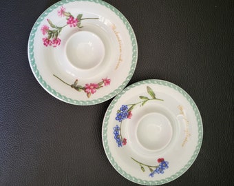 Tognana pair of porcelain egg dishes catchfly and forget-me-not Le Terrine Botaniche  vintage Made in Italy