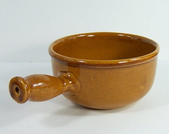Glazed ceramic saucepan casserole yellow ocher  ceramic pot vintage  Made in France