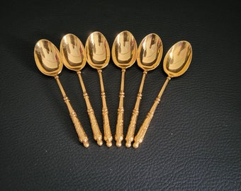 SFAM 6 coffee spoons Russian-style handles gilt mocha spoons  by SFAM Chambly vintage  Made in France