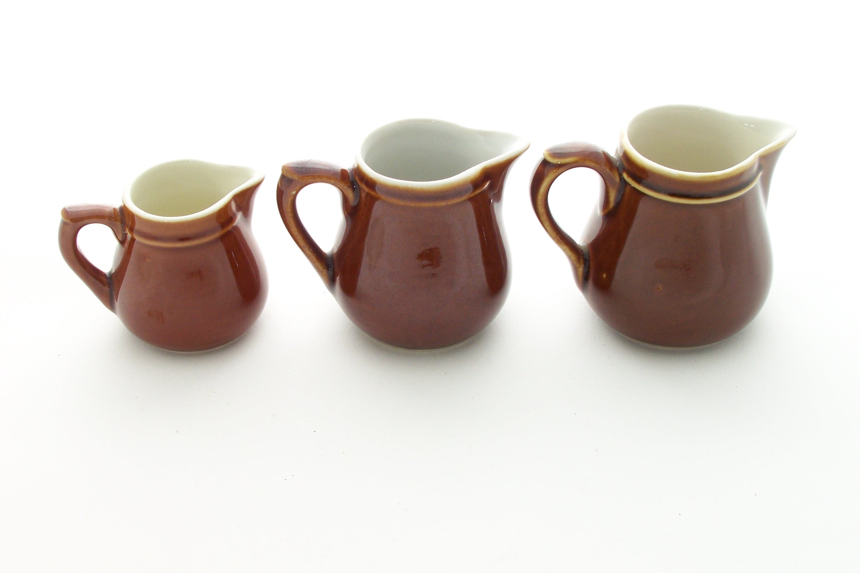 3 Pots à Lait Crémiers Pichets en Céramique Marron Pots de Bistrot 1960 Vintage Made in France