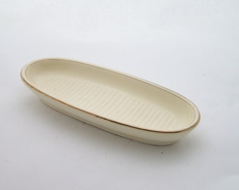 Old soap dish white and gold Moulin des Loups & Hamage earthenware soap dish vintage  Made in France