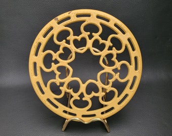 1950's Yellow cast iron trivet hearts  MCM enameled cast iron trivet vintage  Made in France