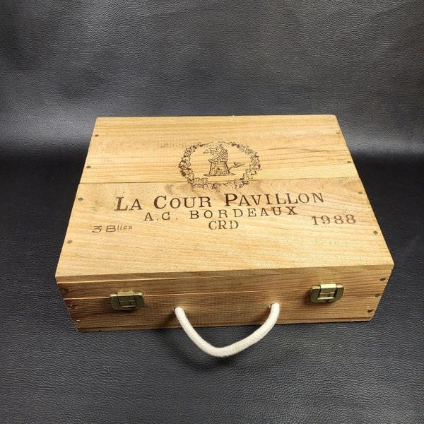 Bordeaux Caisse bois La Cour Pavillon 1988 caisse de vin pour 3 bouteilles ou tout autre chose vintage Made in France