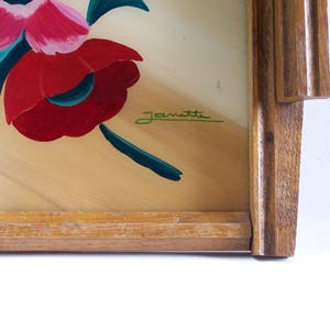 Art Deco wooden tray painting of flowers signed Janette oak tray vintage 1930 Made in France image 6