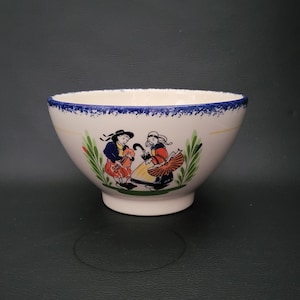 Breton blue bowl café au lait bowl Pornic&#39;s earthenware breton couple pattern vintage  Made in France