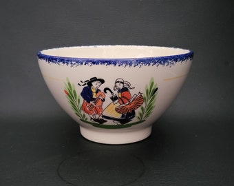 Huge Breton blue bowl Pornic's earthenware breton couple pattern vintage  Made in France