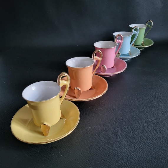 5 Tasses / Soucoupes à café Limoges Porcelaine BM Porcelaine Française Haute performance