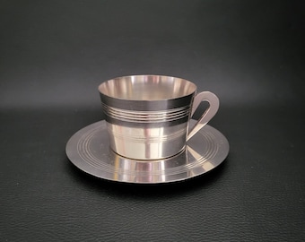 Silver plated tea cup and saucer hallmark A. Deterville   vintage  Made in France