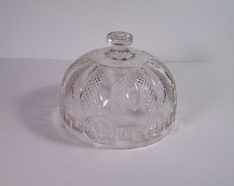 MCM glass cloche Molded glass dish cover with David's stars vintage  Made in France