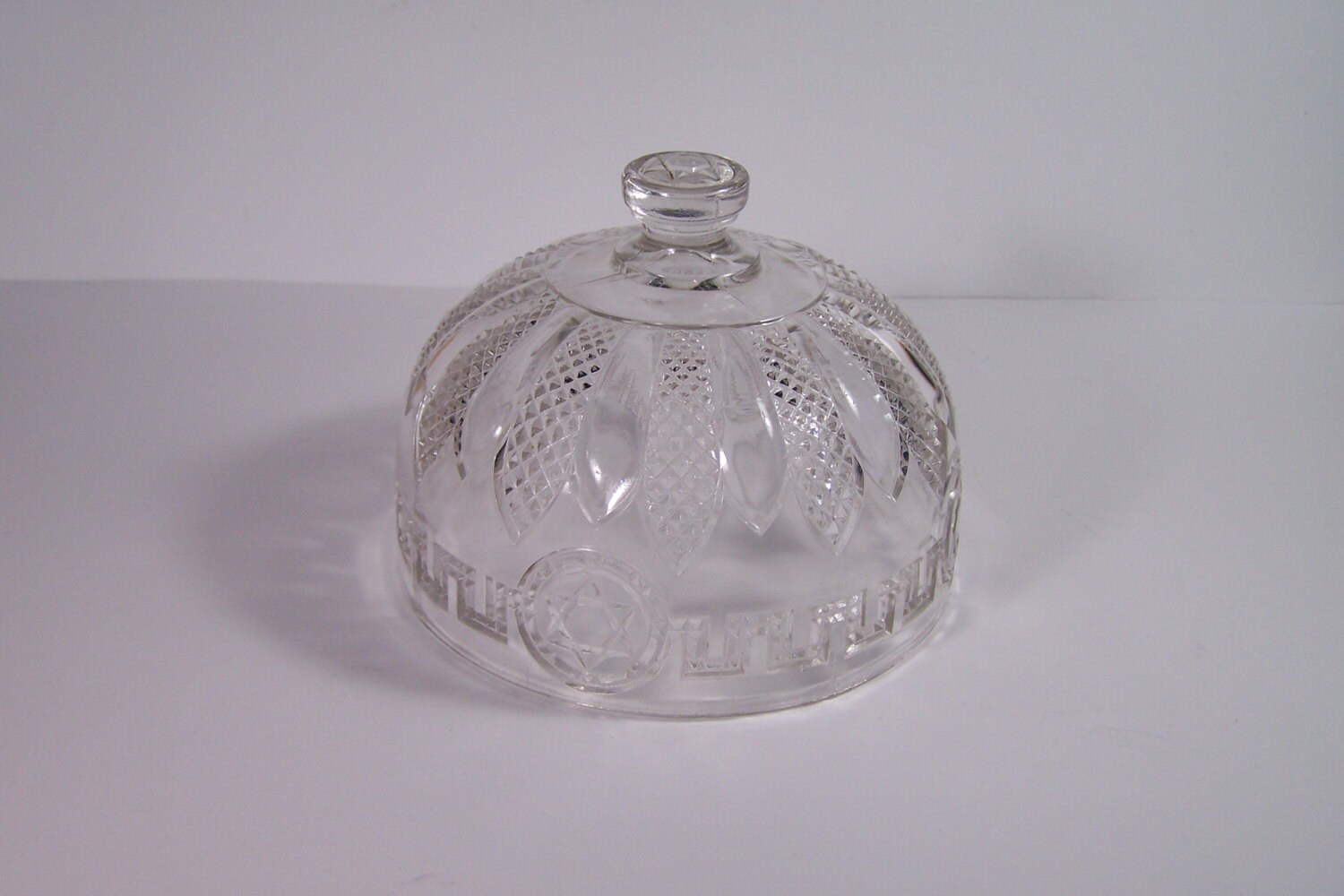 Cloche en Verre Moulé Motifs Étoiles de David Judaïsme Hébreu Cuisine Vintage