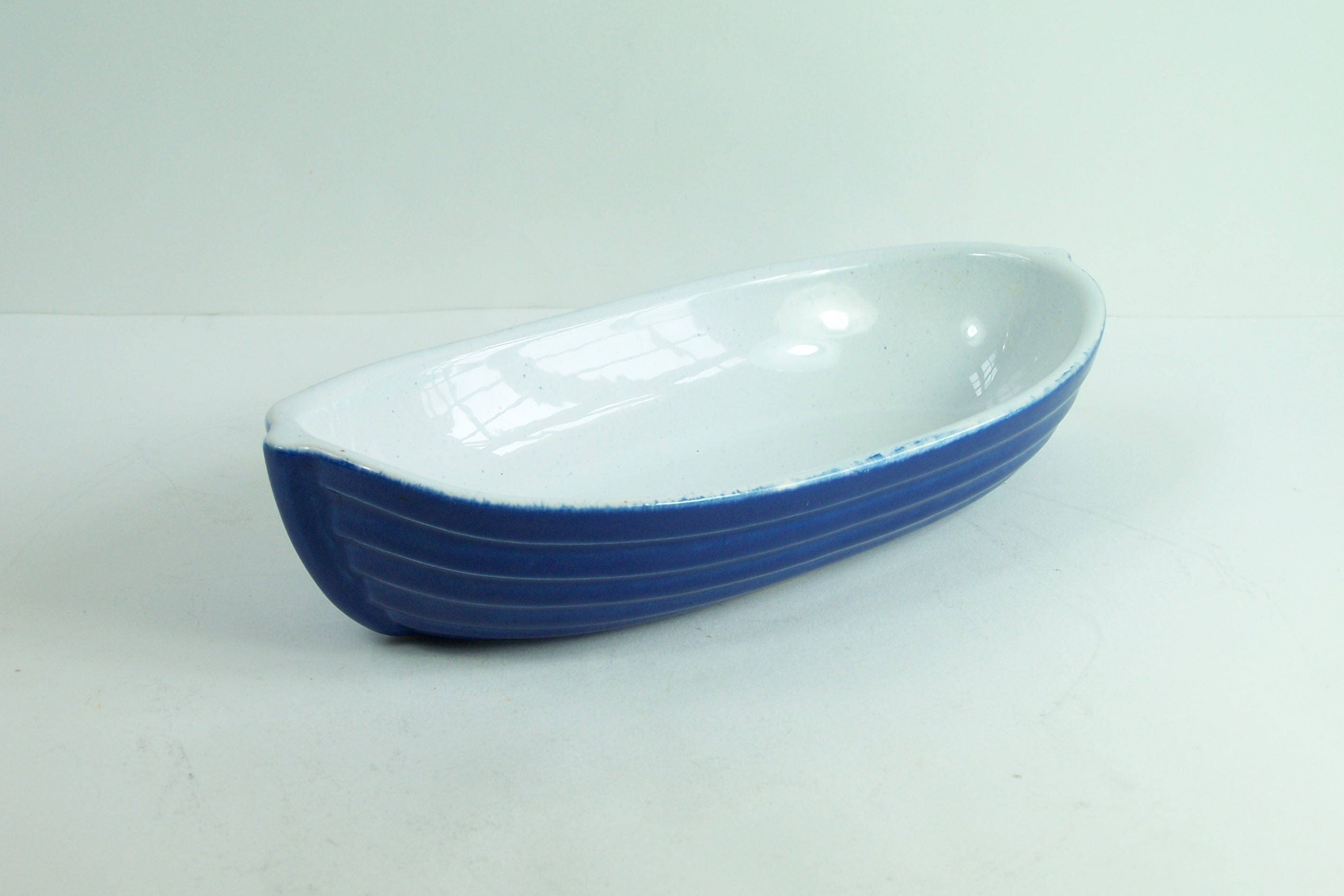 Plat à Four Bci en Forme de Barque Bleue Duocéan Bretagne Céramique Feu Vintage - Céramique Industri