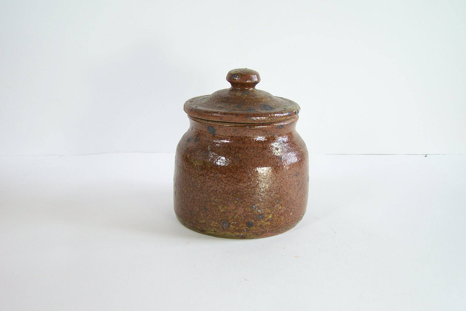 Pot en terre vernissée poterie artisanale pot à couvercle pot couvert en terre vintage
