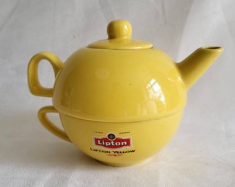 Théière égoïste Lipton Yellow théière avec sa tasse théière faïence jaune pour une personne vintage