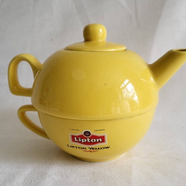 Théière égoïste Lipton Yellow théière avec sa tasse théière faïence jaune pour une personne vintage