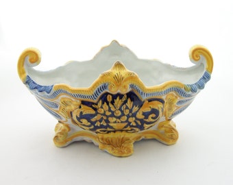 Henri Delcourt Desvres earthenware window box yellow and blue 19th Century vintage  Made in France