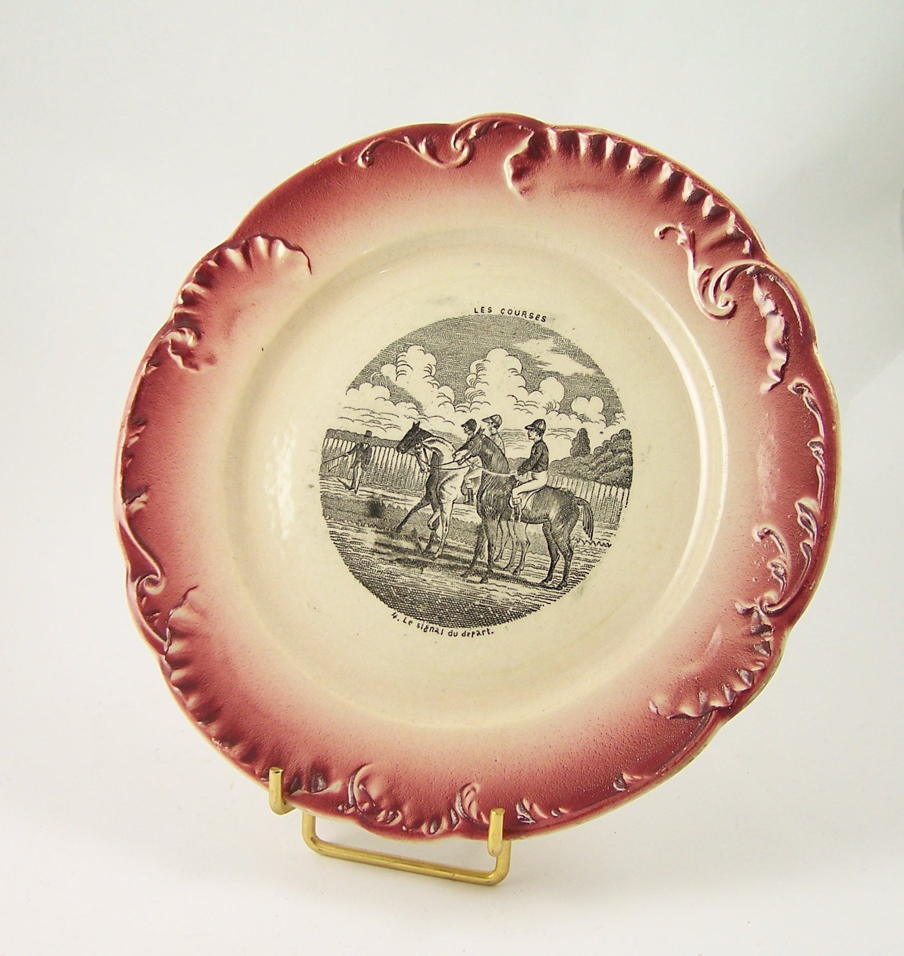 Assiette Parlante Faïence de Pexonne Par Fenal Frères Thème Les Courses Vintage Made in France