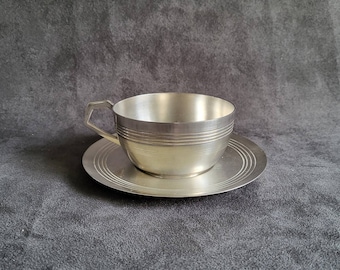 Tea cup and saucer by Metargent silver plated cup  vintage  Made in France