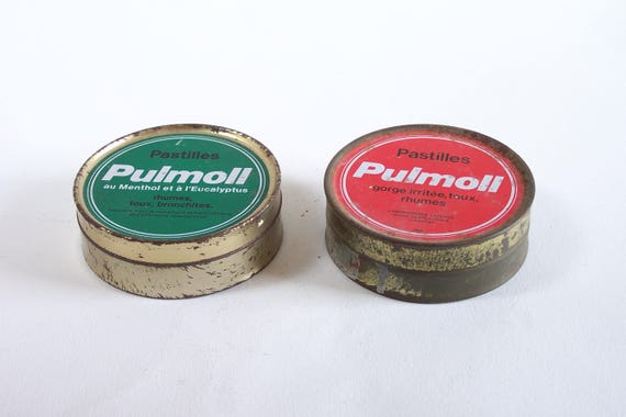 Tin Box pulmoll Red and Green Tin Box Vintage Made in France 