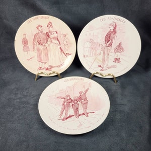 Sarreguemines 3 plates &quot;charges militaires&quot;  vintage plates 1900/1925 Made in France