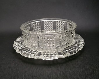 Round glass butter dish  molded glass butter dish diamond shaped  vintage