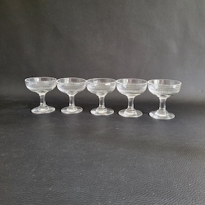 5 engraved glass cups champagne glass small ice cream cups sherbet cup small footed glass MCM  vintage