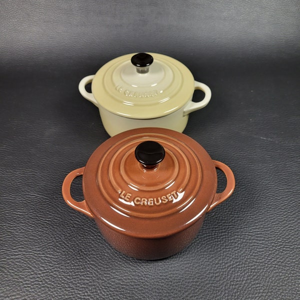 Le Creuset 2 Mini casserole dishes by Le Creuset enamelled ceramic little cooking dishes single casserole dish vintage  Made in France