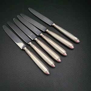 Robbe and Berking set of 6 dessert knives solid silver plated 90 gr steel blade Navette pattern vintage Made in Germany