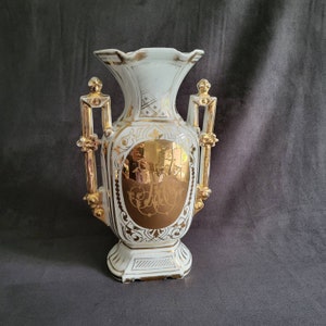 IHS Wedding vase bride vase  white and gold porcelain vase church altar vase 19th Century vase vintage  Made in France