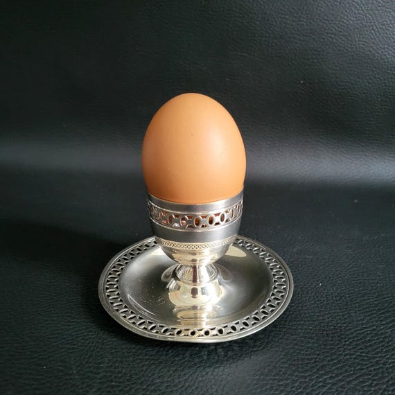 Dixi-Eierbecher auf versilbertem Metallständer, punziert, durchbrochenes Design vom Dixi-Silberschmied, Vintage, Hergestellt in Frankreich