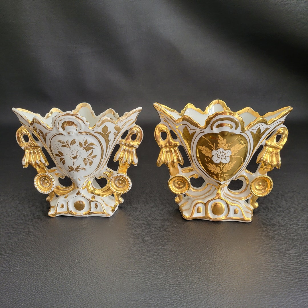 Pair of Altar Vases Wedding Vases Bride Vases White and Gold Etsy