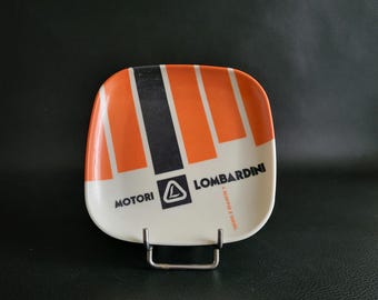 Bandeja para monedas o plato publicitario de melamina vintage Motori Lombardini, años 60, fabricada en Italia