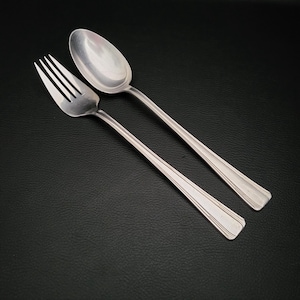Ercuis cutlery for salad or for service Art Deco set of fork and spoon silver plated Hallmark vintage Made in France
