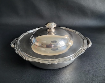 Ravinet d'Enfert vegetable dish service dish with lid thread pattern silver plated dish vintage Made in France