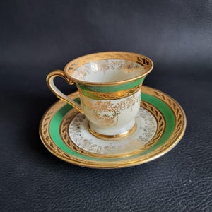 Limoges Demitasse Coffee cup gold and green precious collection coffee cup china vintage  Made in France