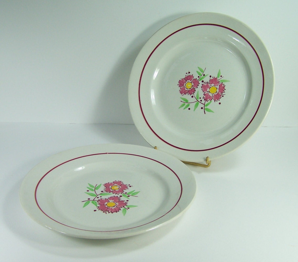 2 Assiettes Moulin Des Loups Orcerame Décor Mado Céramique Motif Floral Vintage Made in France