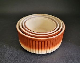 Digoin 4 nested flamed ceramic Ramekins assorted sizes vintage  Made in France