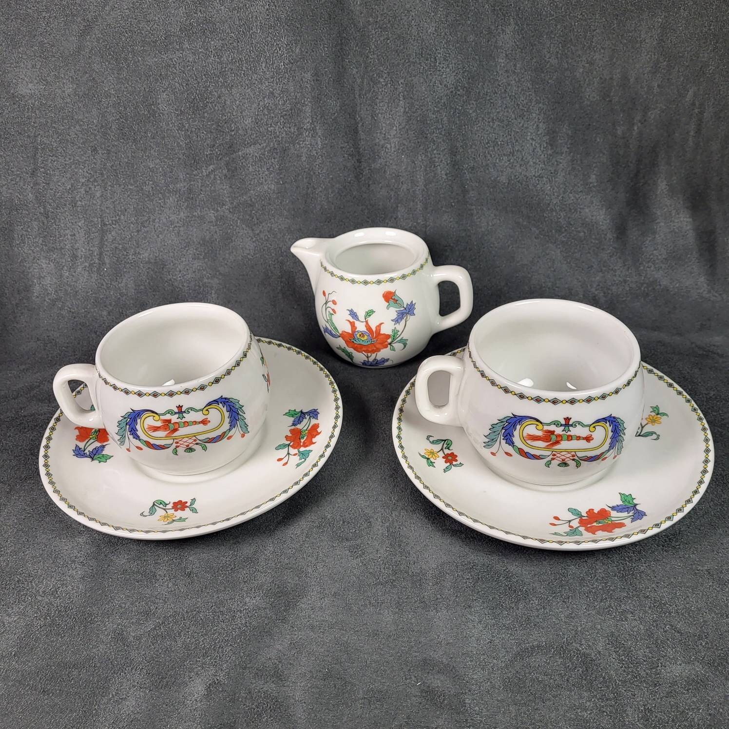 Porcelaine De Paris 2 Cups and Saucers and Milk Pot Poppy Pattern